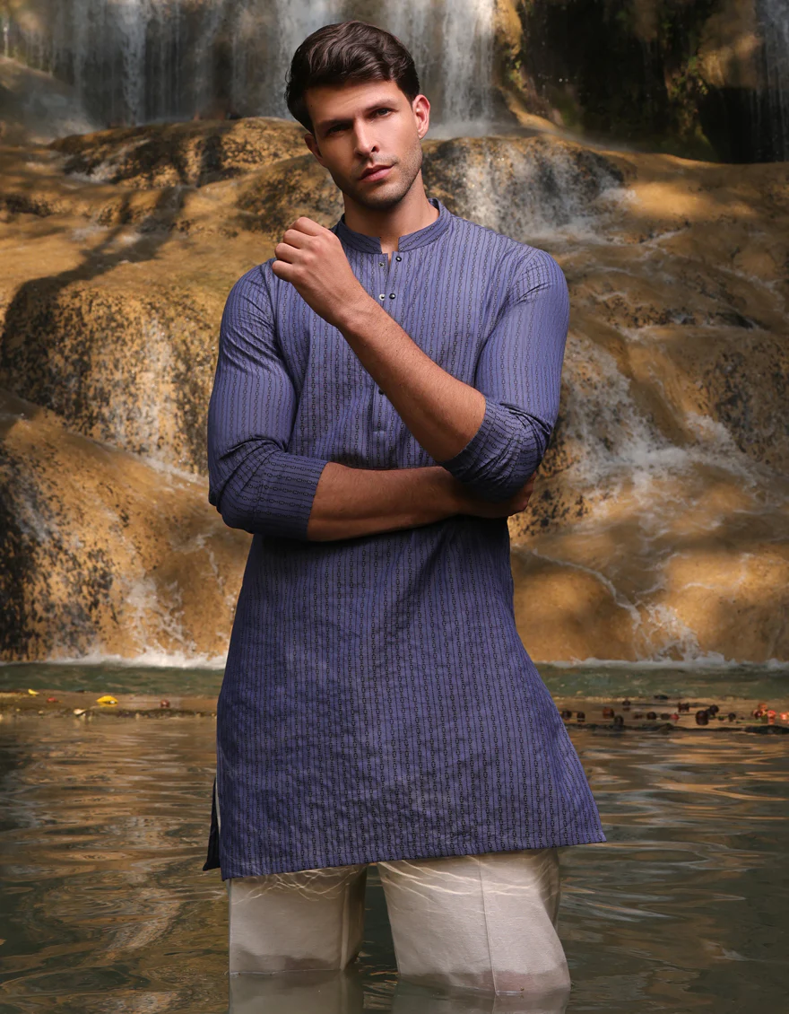 DULL BLUE COTTON THIGH LENGTH KURTA | JJTHLK-S-47309/S25/JMR3387-PN - Image 3