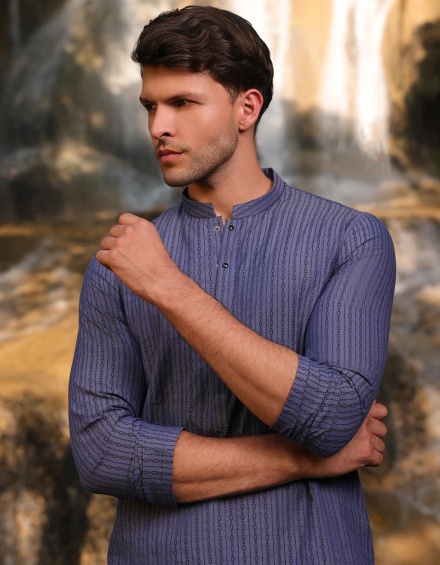 DULL BLUE COTTON THIGH LENGTH KURTA | JJTHLK-S-47309/S25/JMR3387-PN - Image 4
