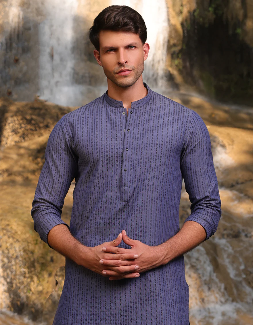DULL BLUE COTTON THIGH LENGTH KURTA | JJTHLK-S-47309/S25/JMR3387-PN - Image 5