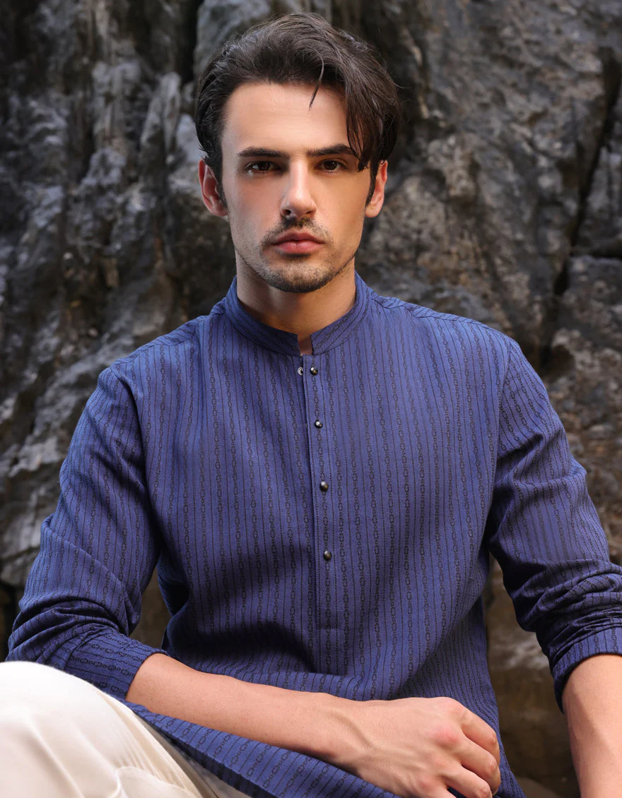 BLUE COTTON THIGH LENGTH KURTA | JJTHLK-S-47351/S25/JMR3387-PN - Image 3