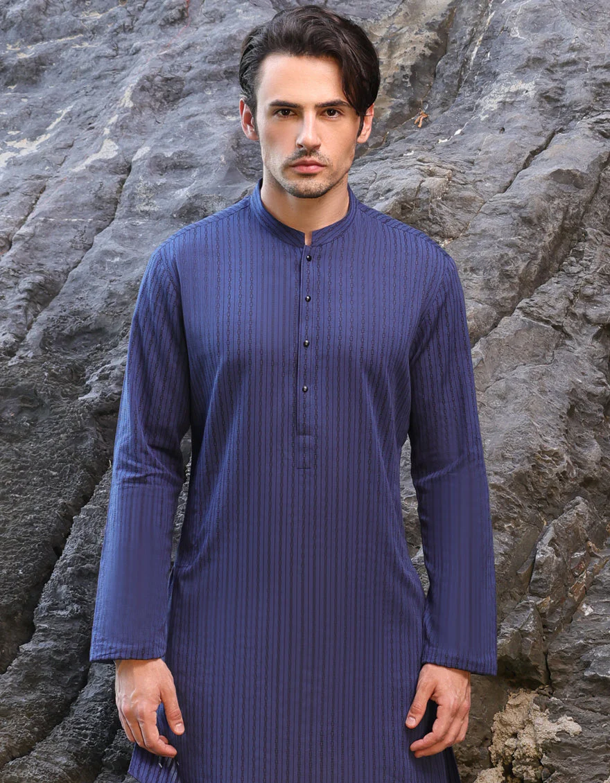 BLUE COTTON THIGH LENGTH KURTA | JJTHLK-S-47351/S25/JMR3387-PN - Image 4