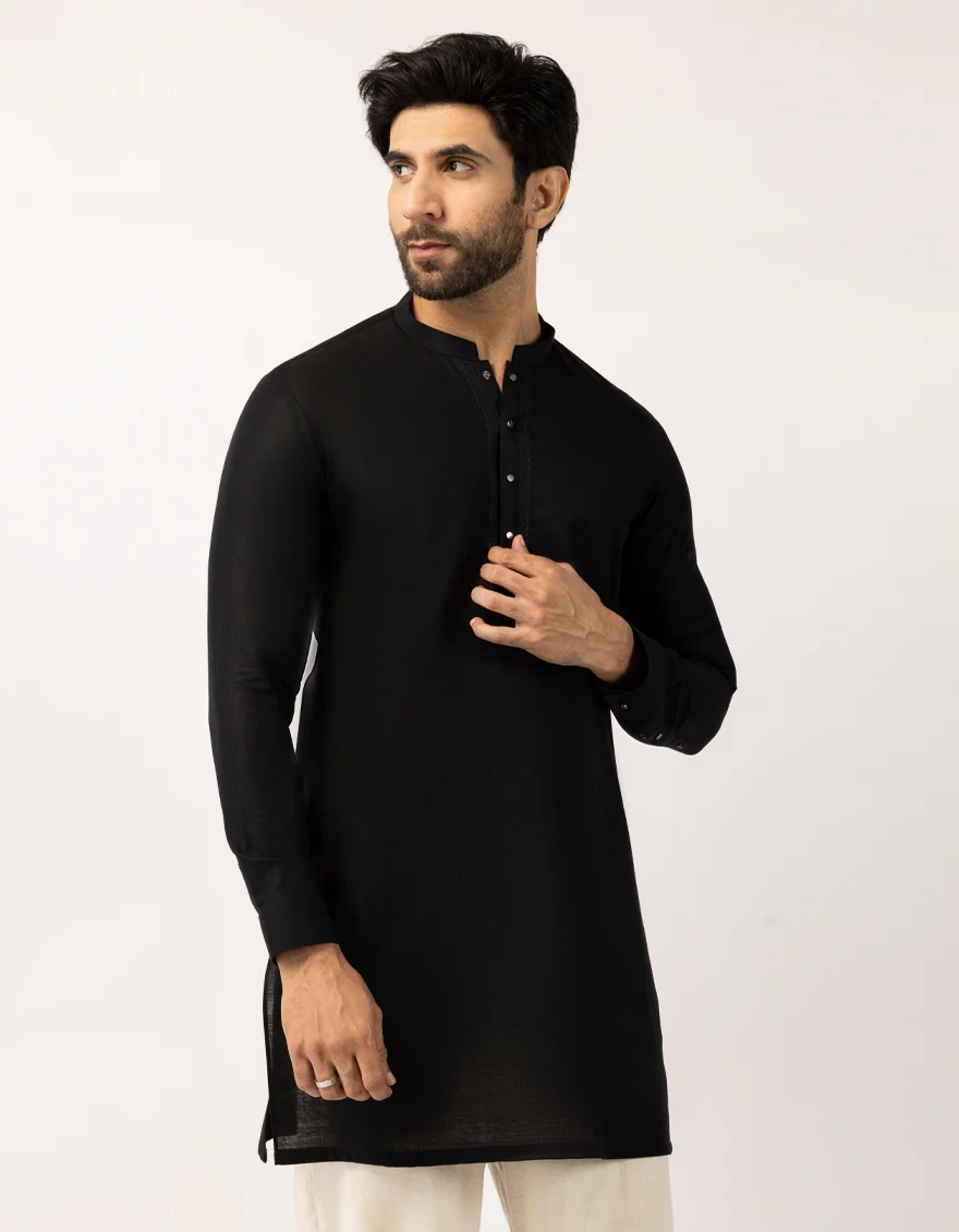 BLACK COTTON THIGH LENGTH KURTA | JJTHLK-W-90551/S25/JJ10450-SF - Image 2