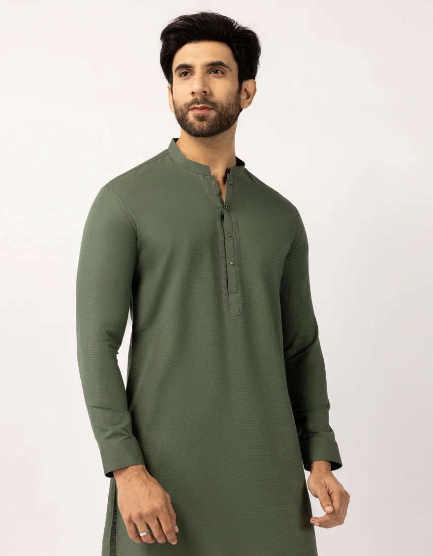 GREEN COTTON THIGH LENGTH KURTA | JJTHLK-W-90553/S25/JJ10450-SF - Image 2
