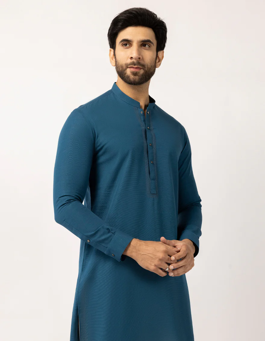 TEAL BLUE COTTON THIGH LENGTH KURTA | JJTHLK-W-90554/S25/JJ10450-SF - Image 2