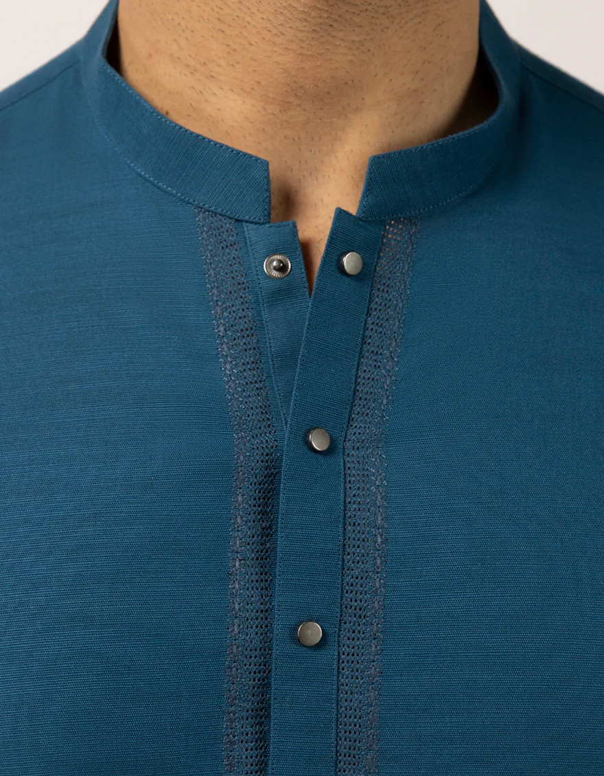 TEAL BLUE COTTON THIGH LENGTH KURTA | JJTHLK-W-90554/S25/JJ10450-SF - Image 3