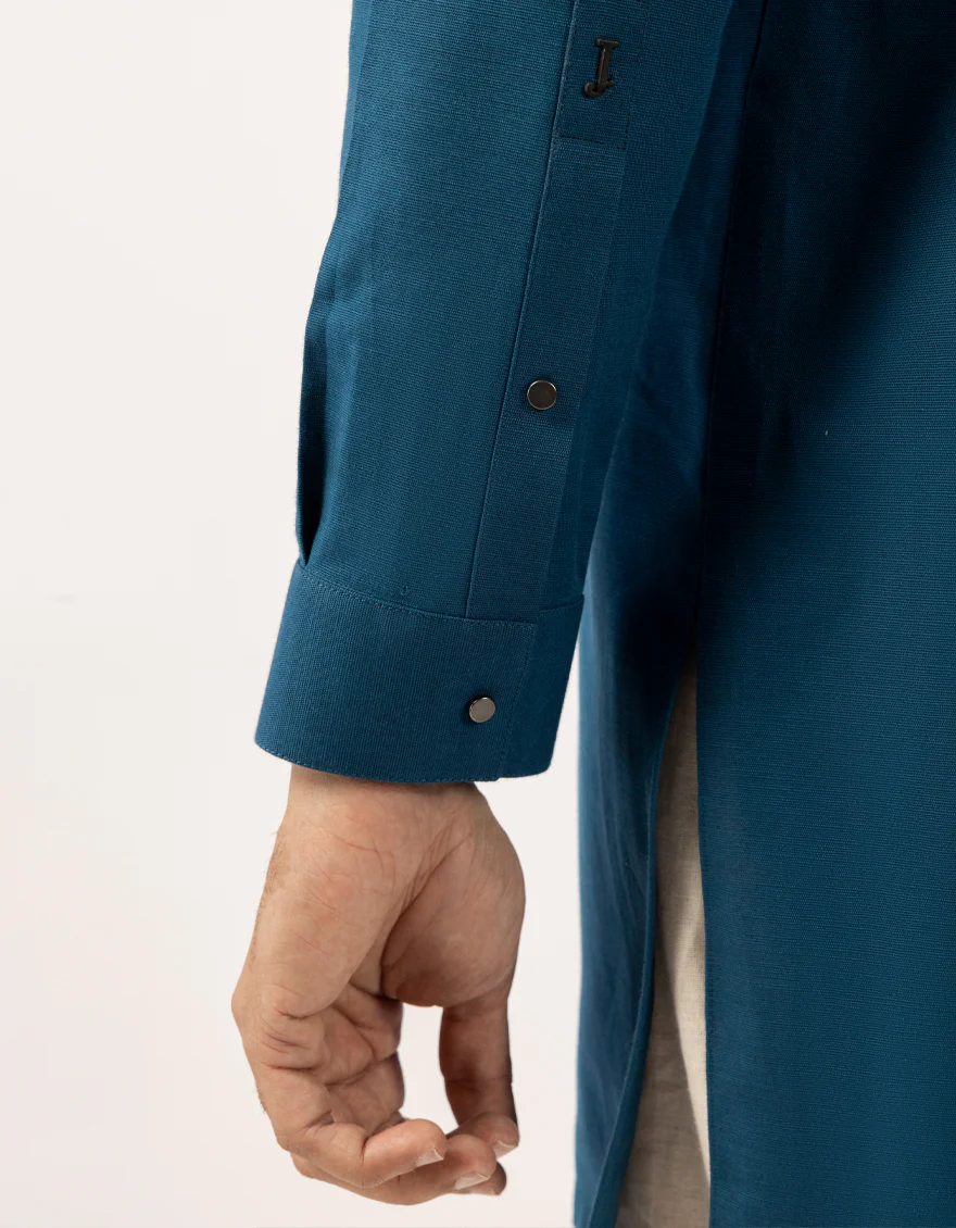 TEAL BLUE COTTON THIGH LENGTH KURTA | JJTHLK-W-90554/S25/JJ10450-SF - Image 4