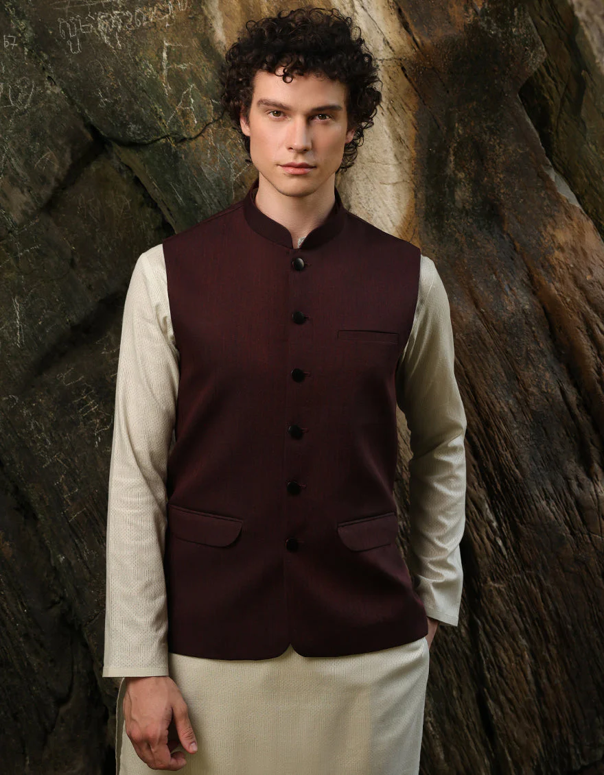 MAROON SUITING WAISTCOAT | JJVC-A-27384-R12-AP/S25/JJ9546-PN - Image 2