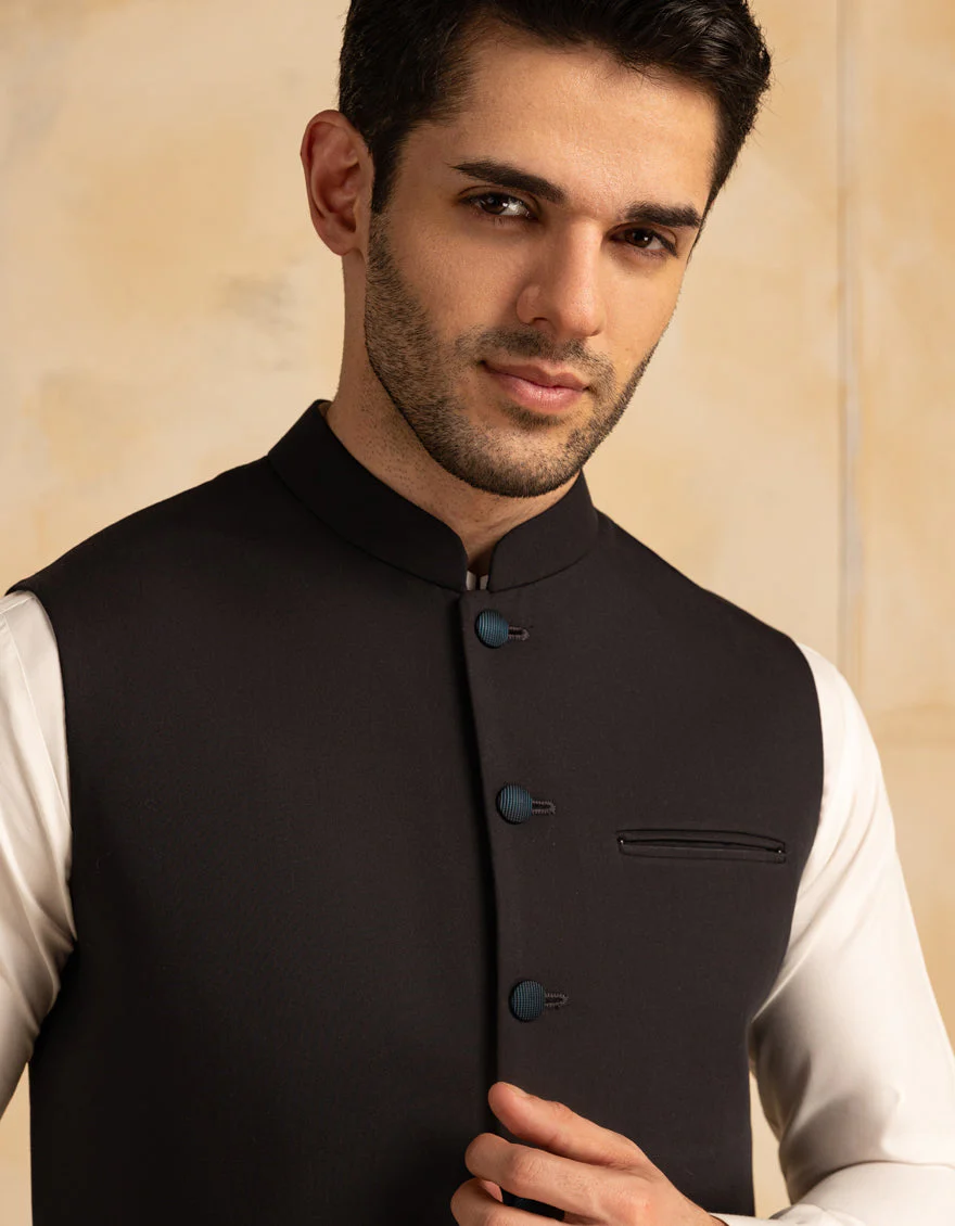 BLACK SUITING WAISTCOAT | JJVC-A-33225/S25/JJ10129-PN - Image 2