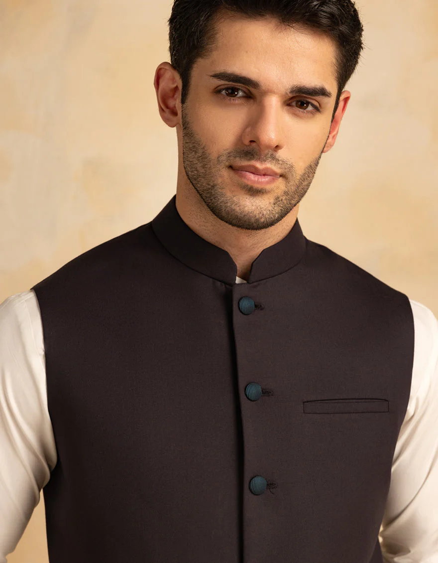 DARK BROWN SUITING WAISTCOAT | JJVC-A-33228/S25/JJ10129-PN - Image 2