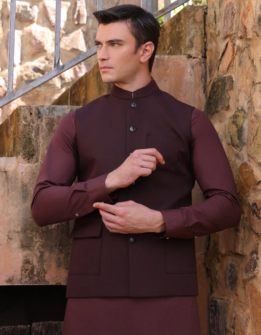 MAROON SUITING WAISTCOAT | JJVC-A-33230/S25/JJ10129-PN - Image 2
