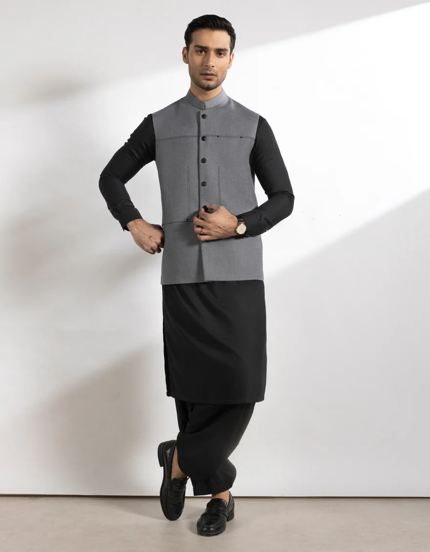 GREY SUITING WAISTCOAT | JJVC-A-33508/S25/JJ10137-PN - Image 3