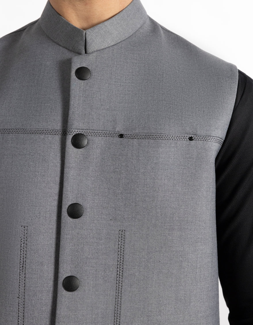 GREY SUITING WAISTCOAT | JJVC-A-33508/S25/JJ10137-PN - Image 4