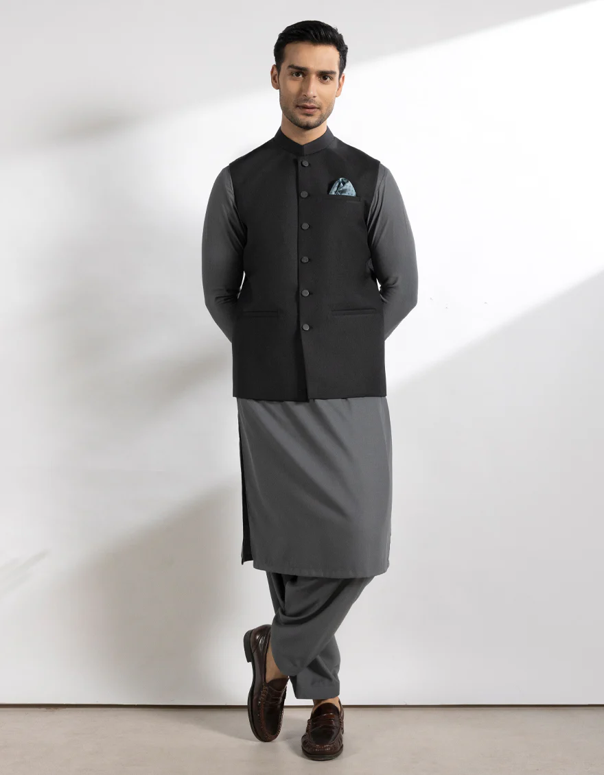 BLACK SUITING WAISTCOAT | JJVC-A-33535/S25/JJ10273-PN - Image 2
