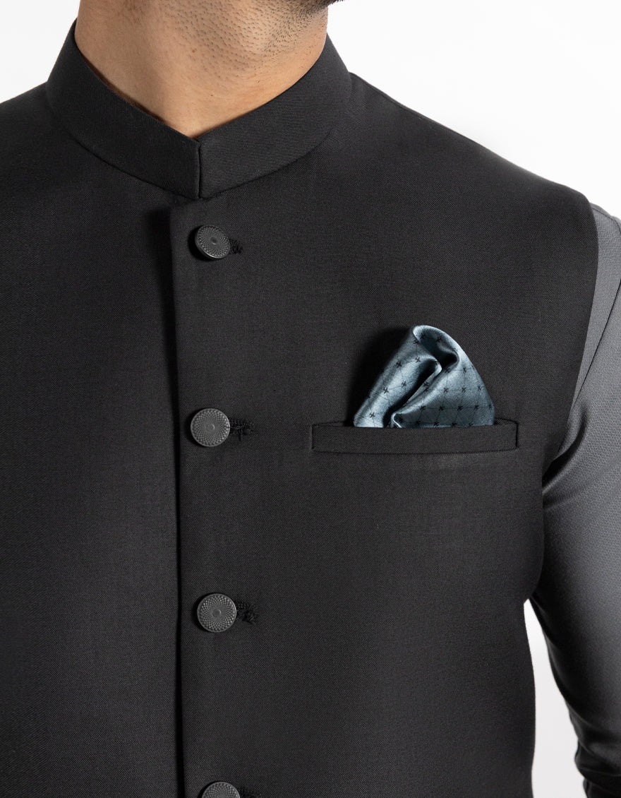 BLACK SUITING WAISTCOAT | JJVC-A-33535/S25/JJ10273-PN - Image 3