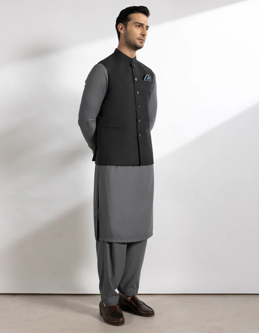 BLACK SUITING WAISTCOAT | JJVC-A-33535/S25/JJ10273-PN - Image 4