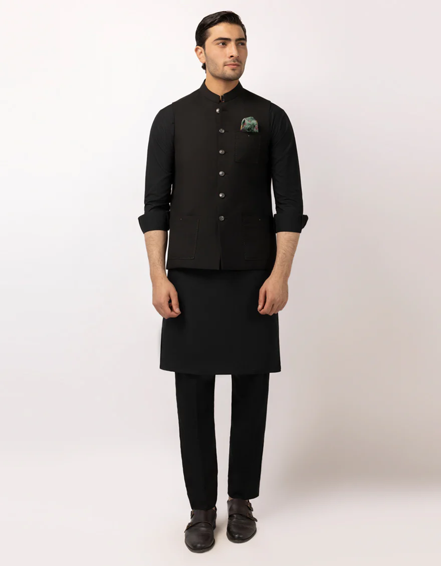 BLACK SUITING WAISTCOAT | JJVC-A-33609/S25/JJ10137-CL - Image 2