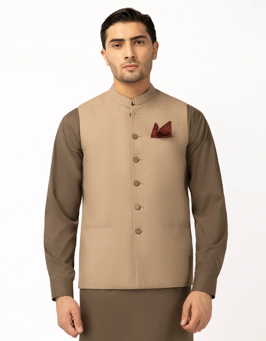 WOOD BROWN BLENDED WAISTCOAT | JJVC-A-33759/S25/JJ10483-PN - Image 2