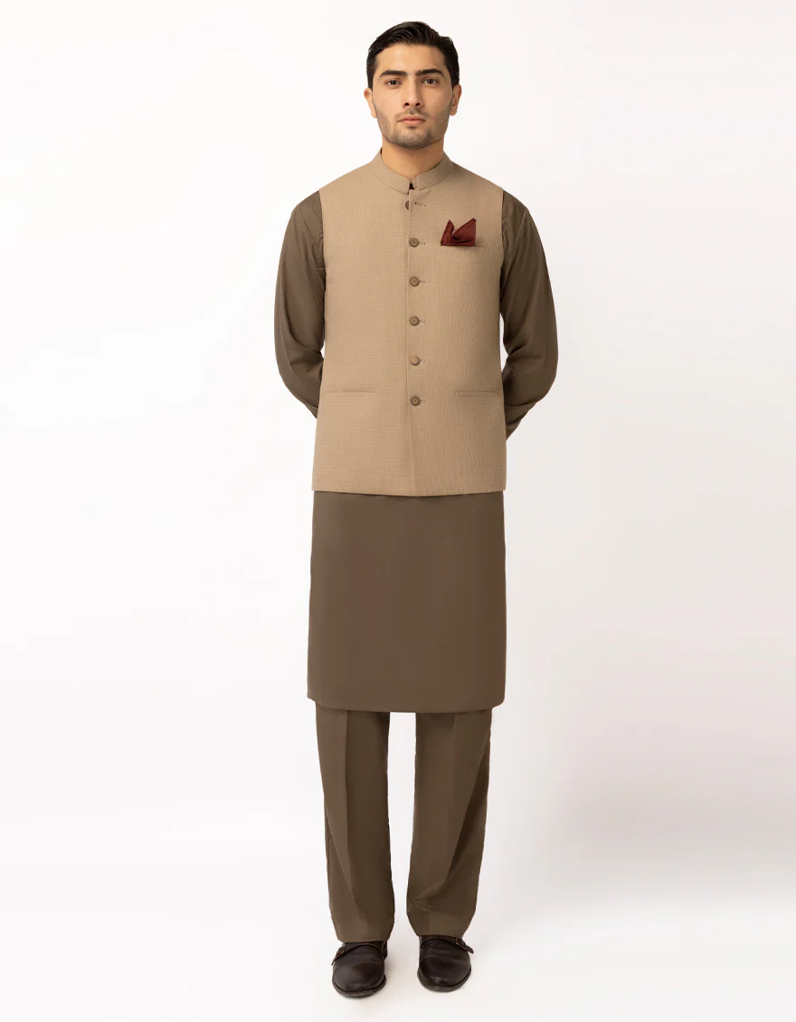 WOOD BROWN BLENDED WAISTCOAT | JJVC-A-33759/S25/JJ10483-PN - Image 3