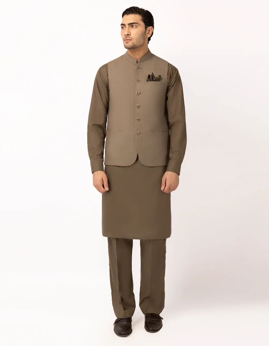 DULL BROWN BLENDED WAISTCOAT | JJVC-A-33761/S25/JJ10483-PN - Image 2