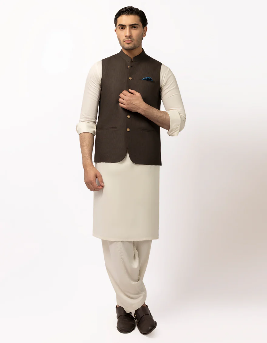 DARK BROWN BLENDED WAISTCOAT | JJVC-A-33764/S25/JJ10483-PN - Image 2