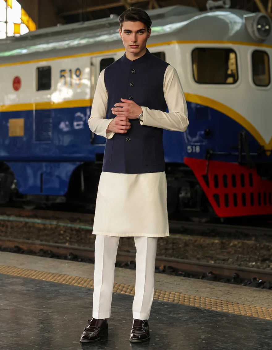 BLUE COTTON WAISTCOAT | JJVC-A-48069/S24/JJ9085-PN - Image 2