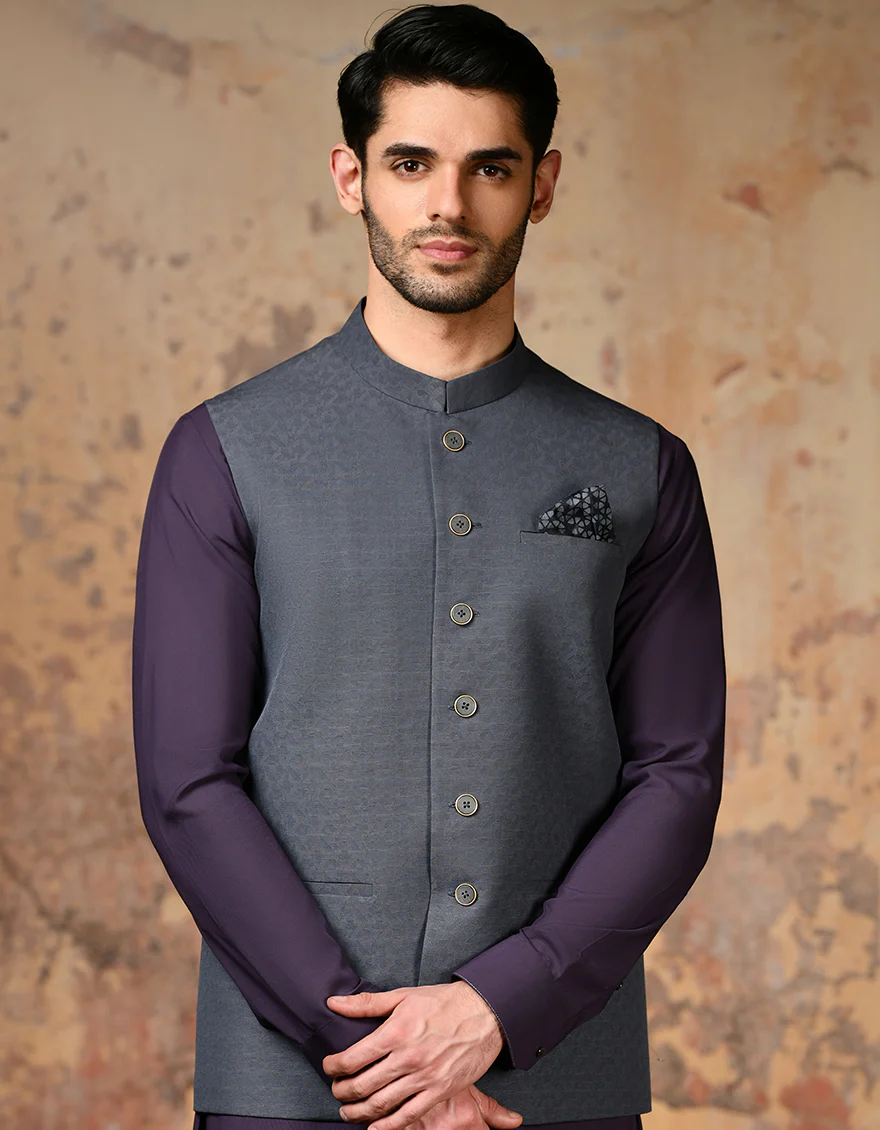 GREY BLENDED WAISTCOAT | JJVC-A-48099/S24/JJ9079-PN