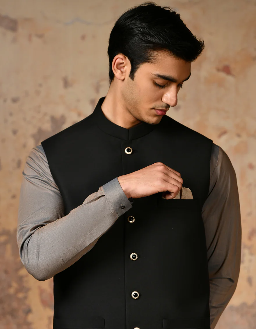 BLACK BLENDED WAISTCOAT | JJVC-A-48114-AP/S24/JJ9406-PN - Image 3