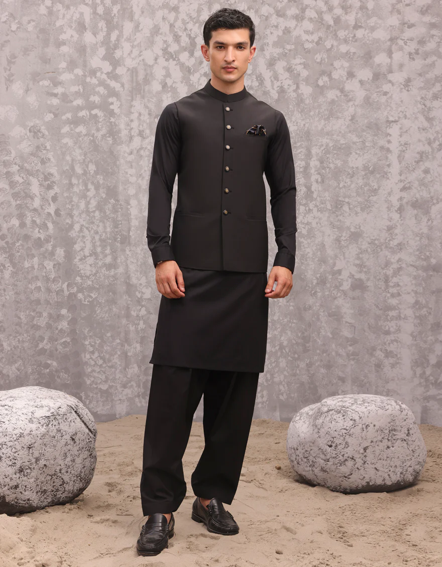 BLACK SUITING WAISTCOAT | JJVC-A-48174/S24/JJ9436-PN - Image 2
