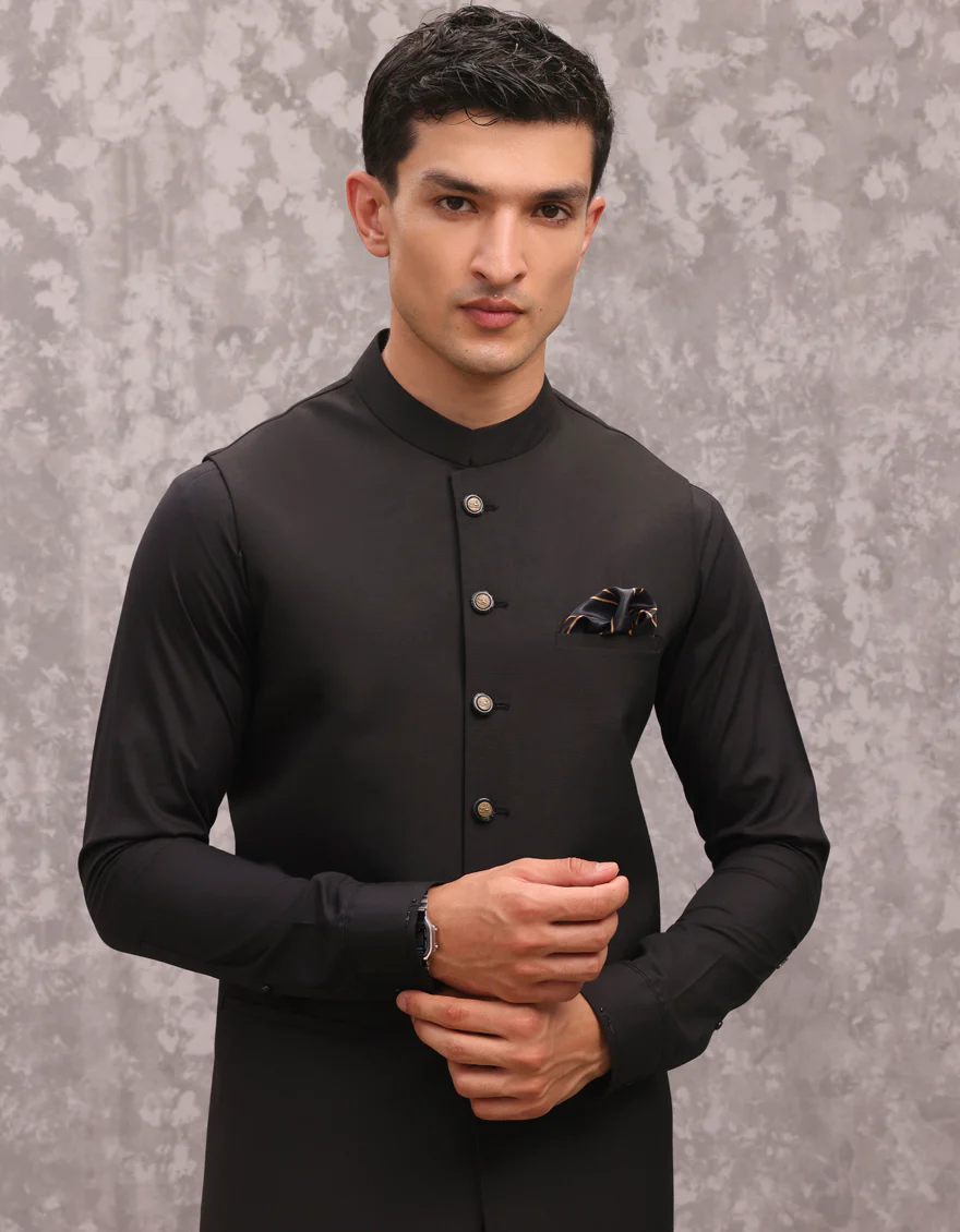 BLACK SUITING WAISTCOAT | JJVC-A-48174/S24/JJ9436-PN - Image 3