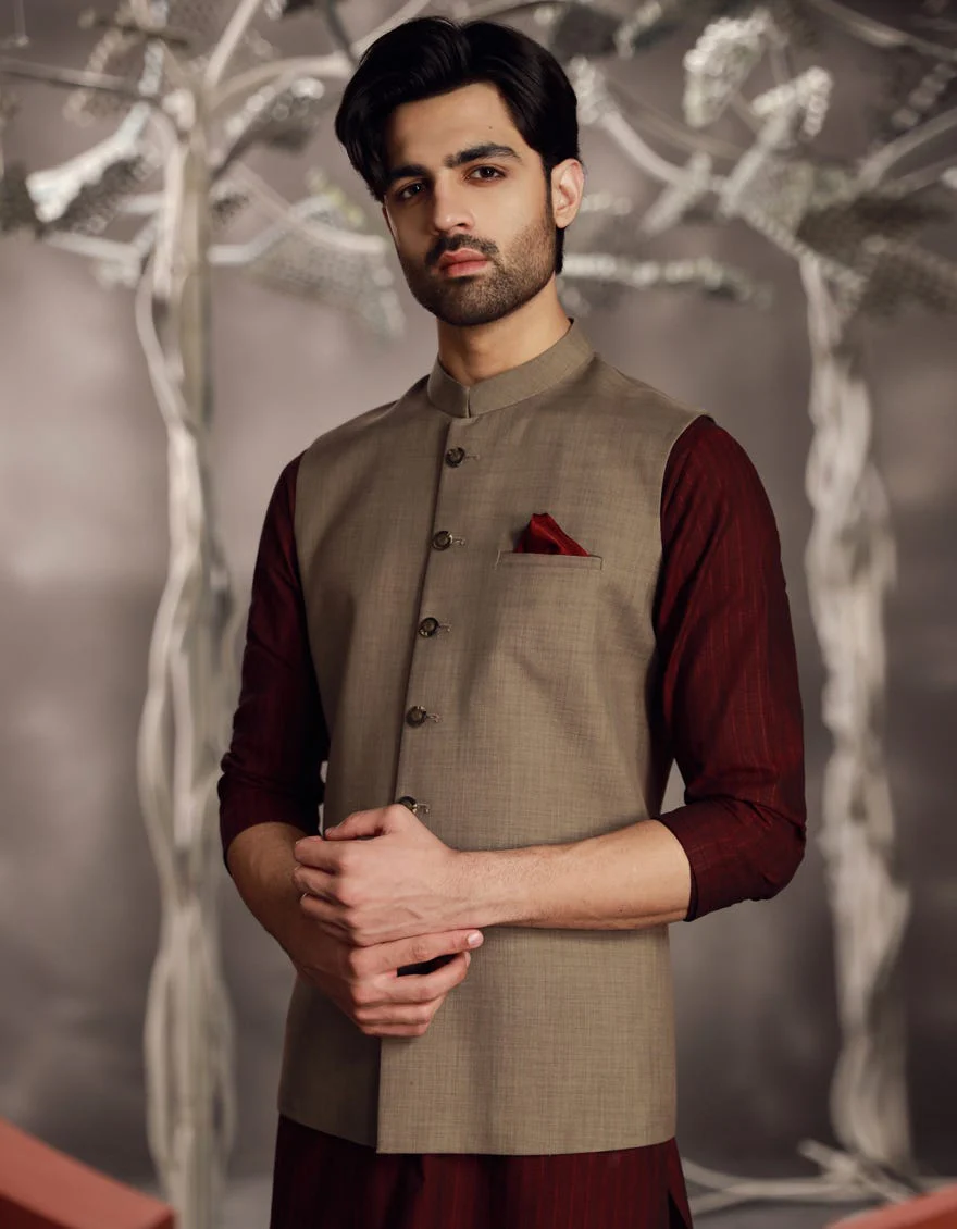 BROWN SUITING WAISTCOAT | JJVC-A-48175/S24/JJ9436-PN - Image 2