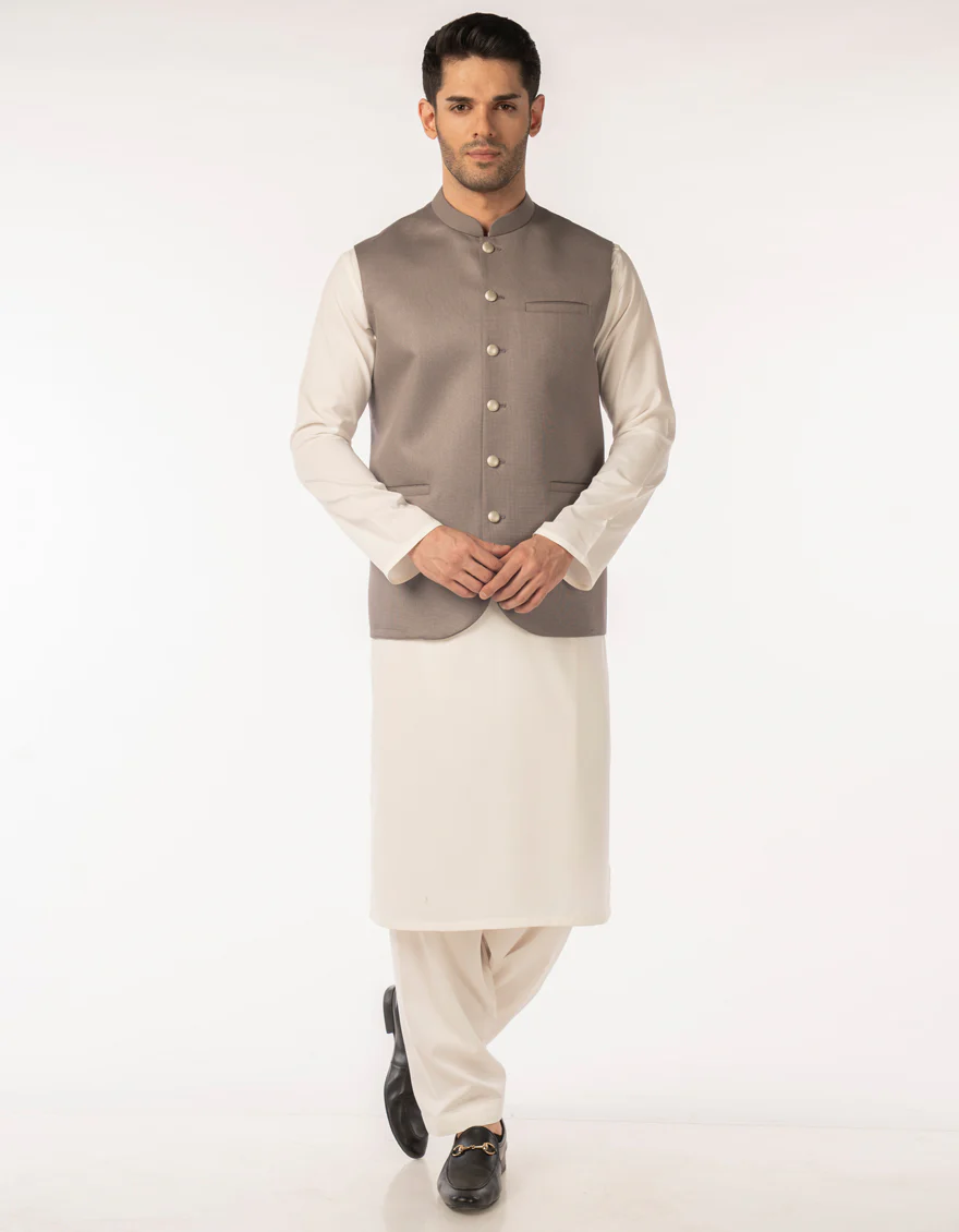 STONE GREY SUITING WAISTCOAT | JJVC-A-48240/S25/JJ10125-PN - Image 2