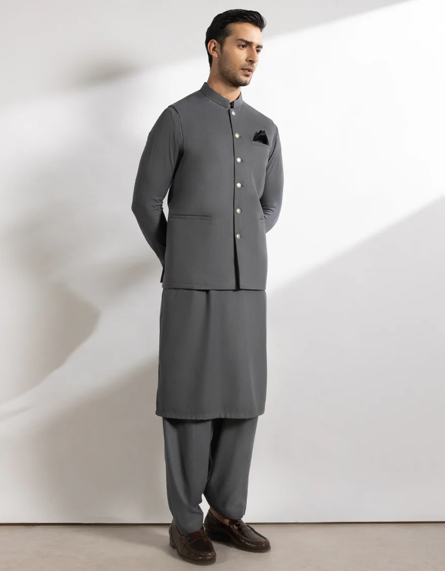 STEEL GREY SUITING WAISTCOAT | JJVC-A-48247/S25/JJ10131-PN - Image 2
