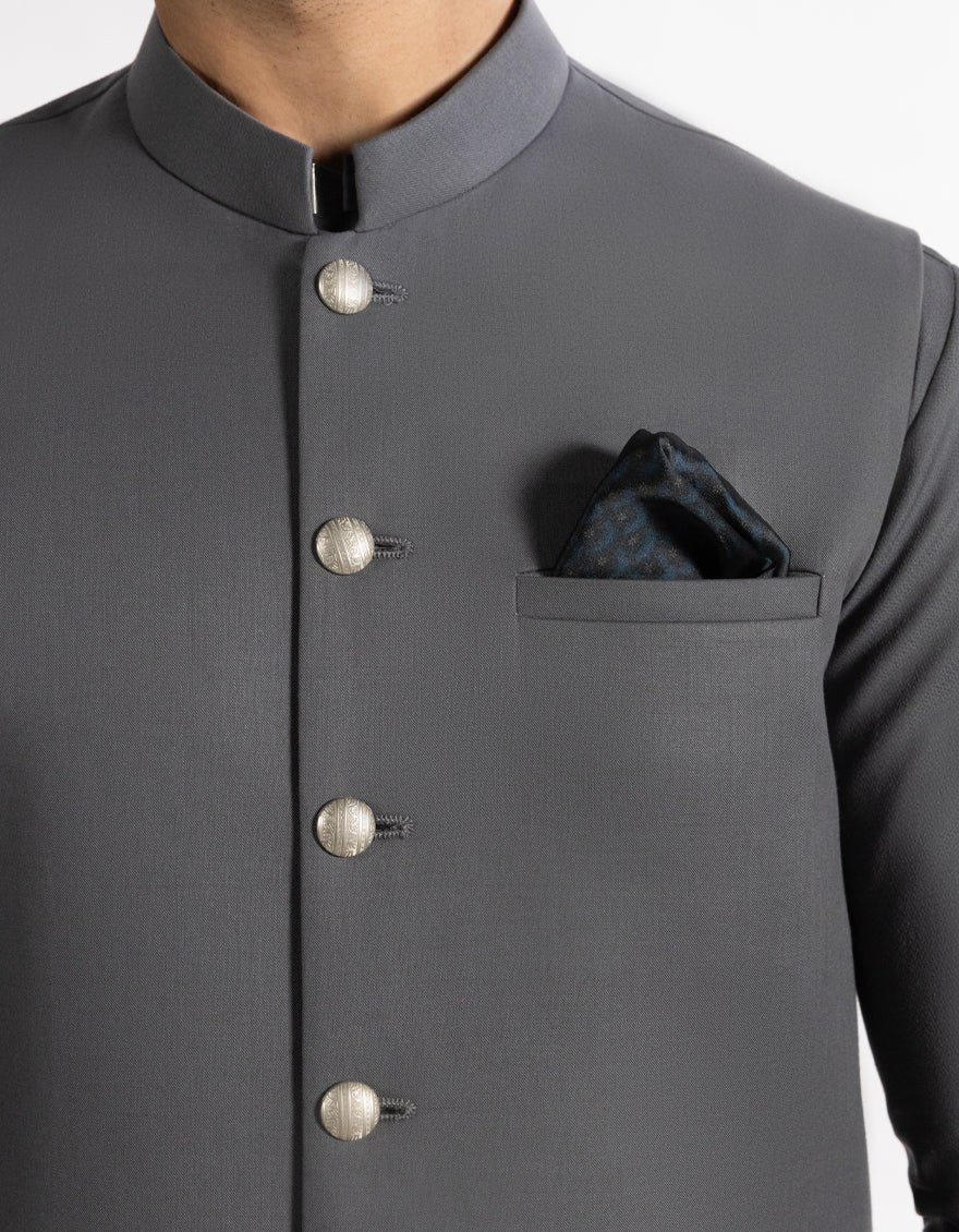 STEEL GREY SUITING WAISTCOAT | JJVC-A-48247/S25/JJ10131-PN - Image 3