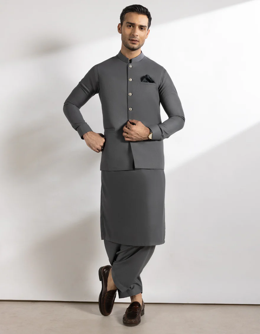 STEEL GREY SUITING WAISTCOAT | JJVC-A-48247/S25/JJ10131-PN - Image 4