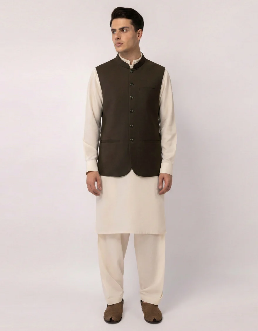 DARK BROWN SUITING WAISTCOAT | JJVC-A-48292/S25/JJ10273-CL - Image 2
