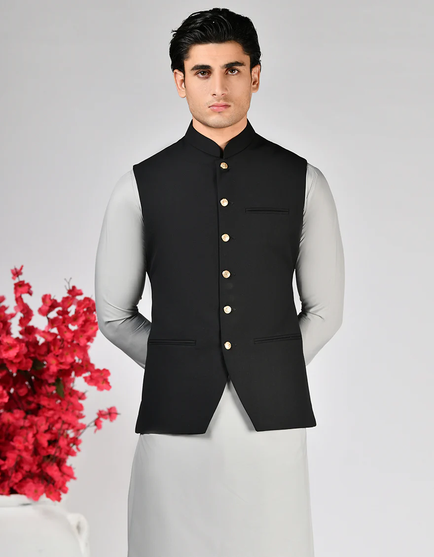 BLACK SUITING WAISTCOAT | JJVC-A-50241/S25/JJ10142-PN - Image 2