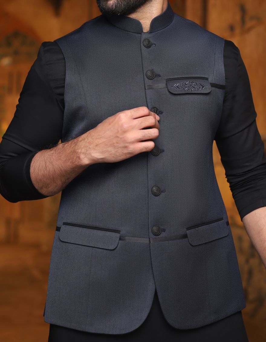 STONE BLUE WAISTCOAT | JJVC-US-27373/S21/JJ6465 - Image 2