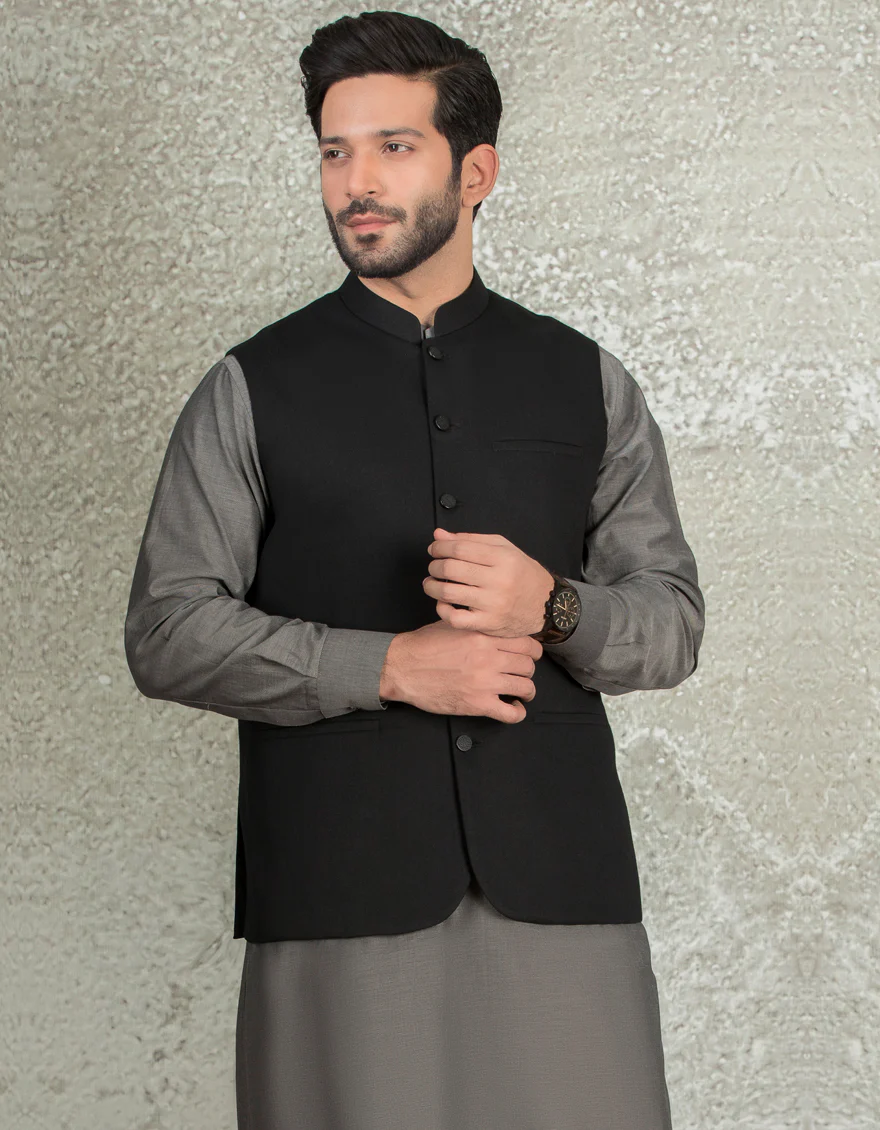 BLACK SUITING WAISTCOAT | JJVC-US-27380-R3/S22/JJ7397-PN