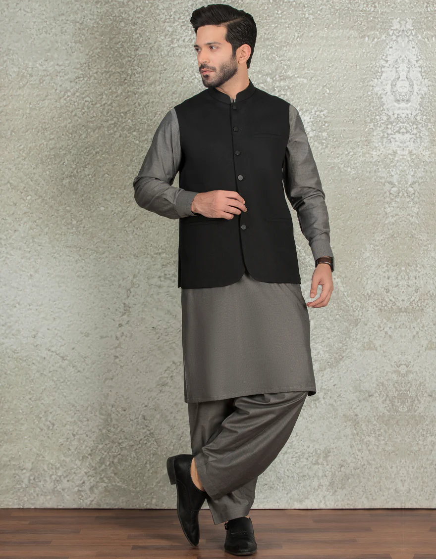 BLACK SUITING WAISTCOAT | JJVC-US-27380-R3/S22/JJ7397-PN - Image 2