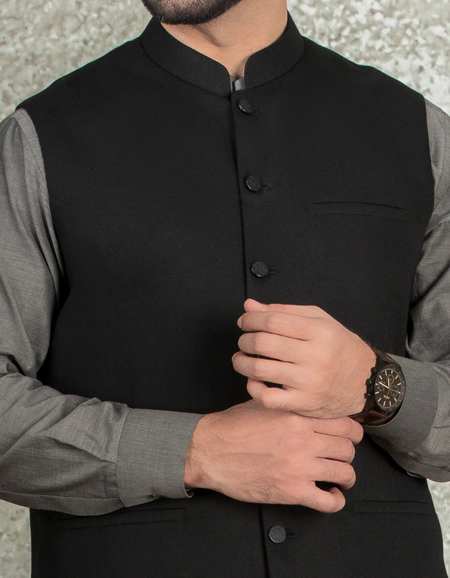 BLACK SUITING WAISTCOAT | JJVC-US-27380-R3/S22/JJ7397-PN - Image 3