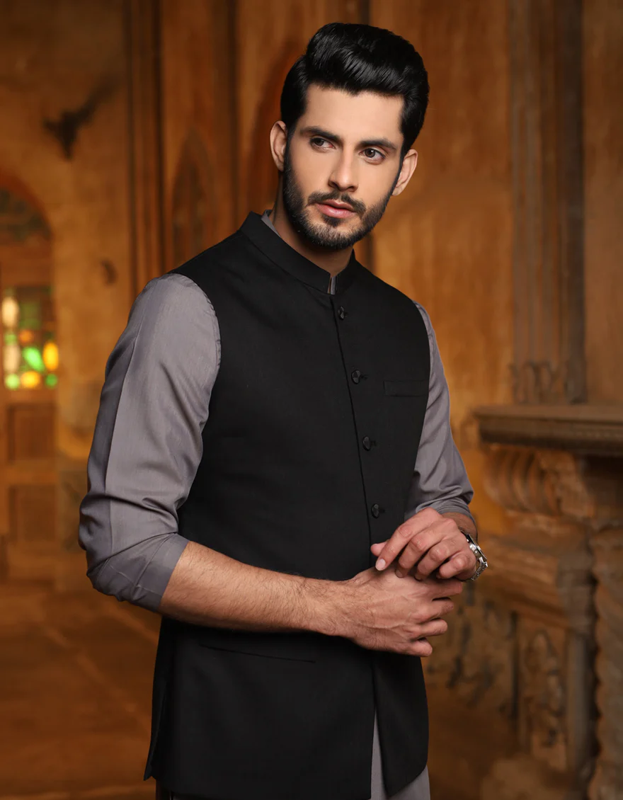 BLACK BLENDED WAISTCOAT | JJVC-US-27380-R7/S23/JJ8900-PN - Image 2