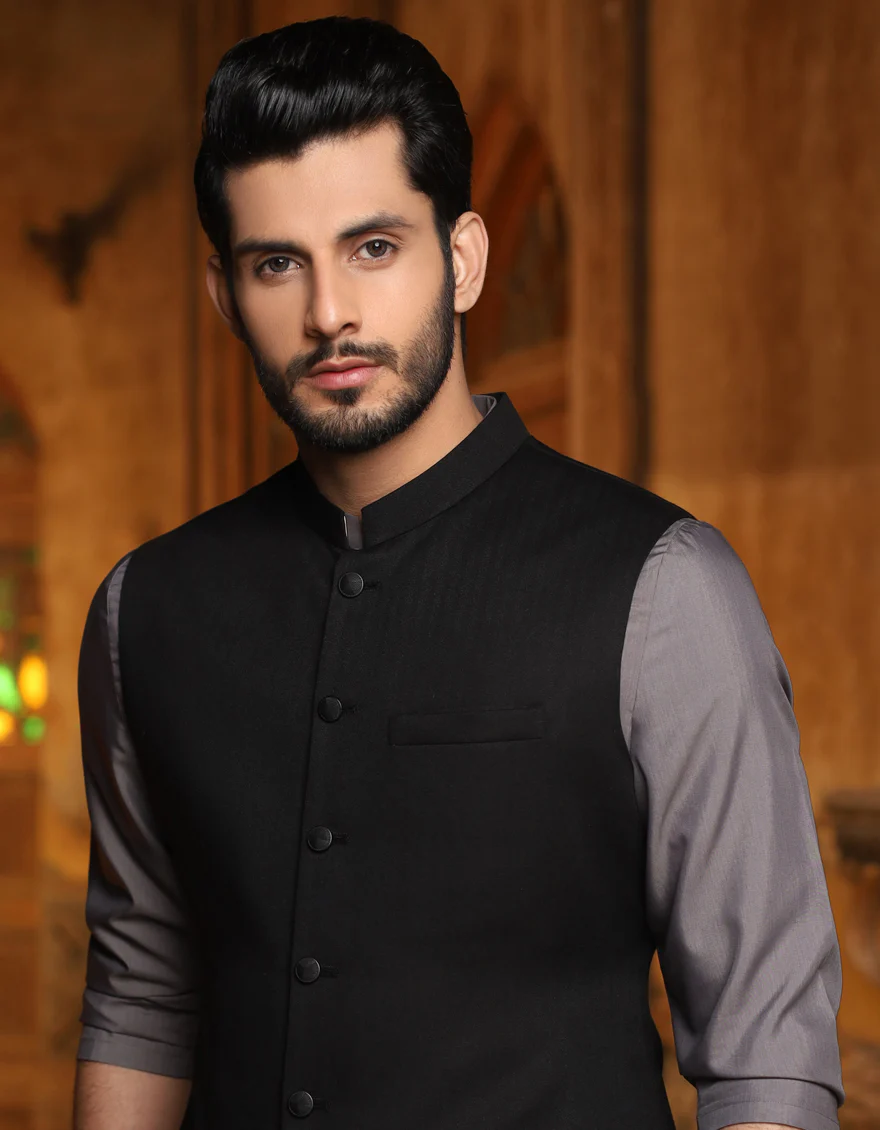 BLACK BLENDED WAISTCOAT | JJVC-US-27380-R7/S23/JJ8900-PN - Image 3