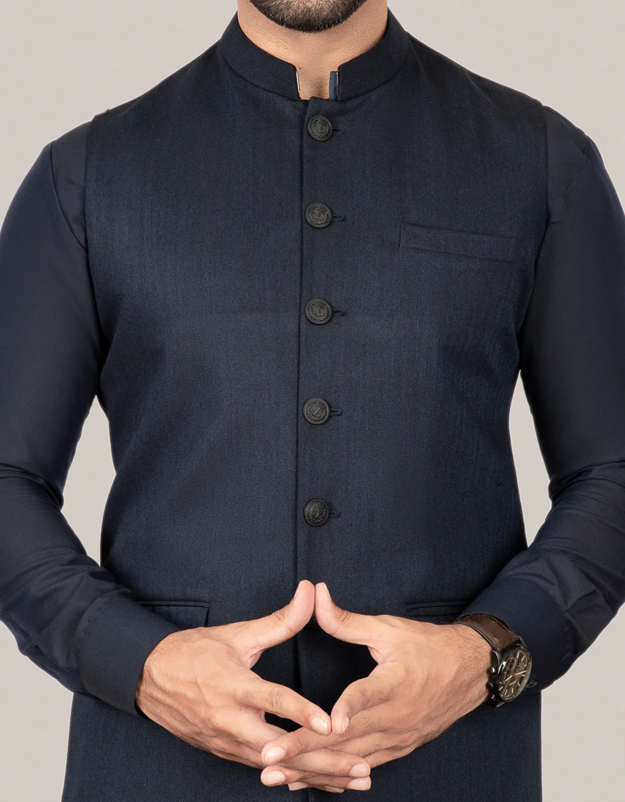NAVY BLUE BLENDED WAISTCOAT | JJVC-US-27381-R6/S23/JJ8900-PN - Image 3