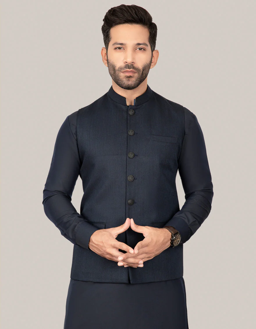 NAVY BLENDED WAISTCOAT | JJVC-US-27381-R8/S23/JJ8900-PN - Image 2