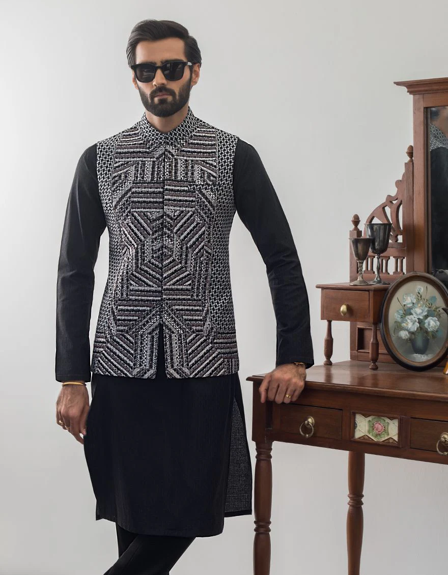 SILVER BLACK WAISTCOAT | JJVC-US-27382/S21/JMR11009-FL - Image 2