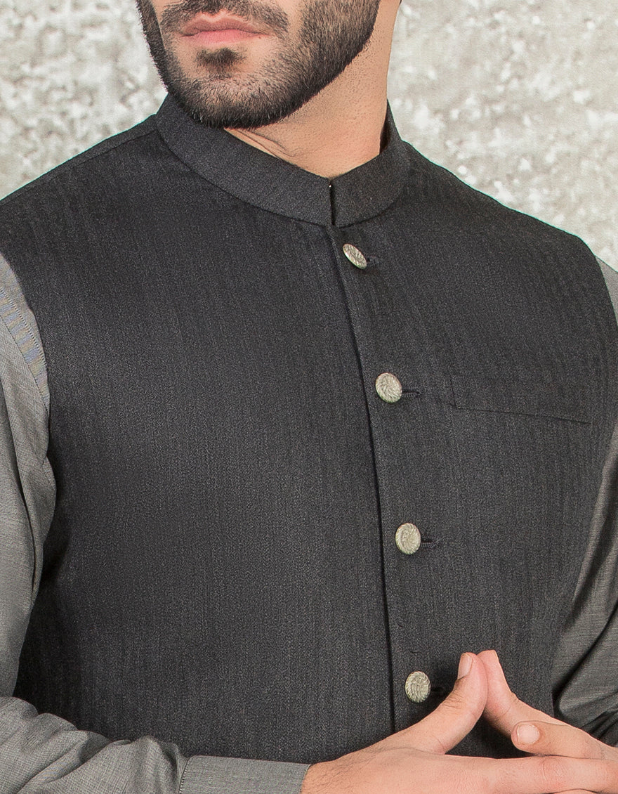 GREY COTTON WAISTCOAT | JJVC-US-27385-R3/S22/JJ7397-PN - Image 3