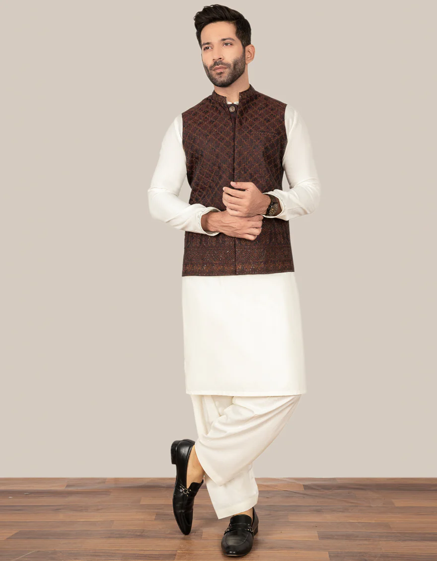 MAROON JAMAWAR WAISTCOAT | JJVC-US-27400/S21/JJ7493-FL - Image 2