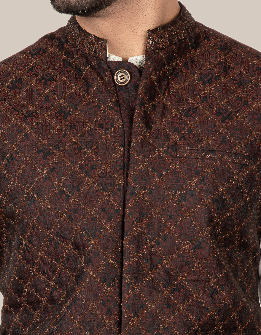 MAROON JAMAWAR WAISTCOAT | JJVC-US-27400/S21/JJ7493-FL - Image 3