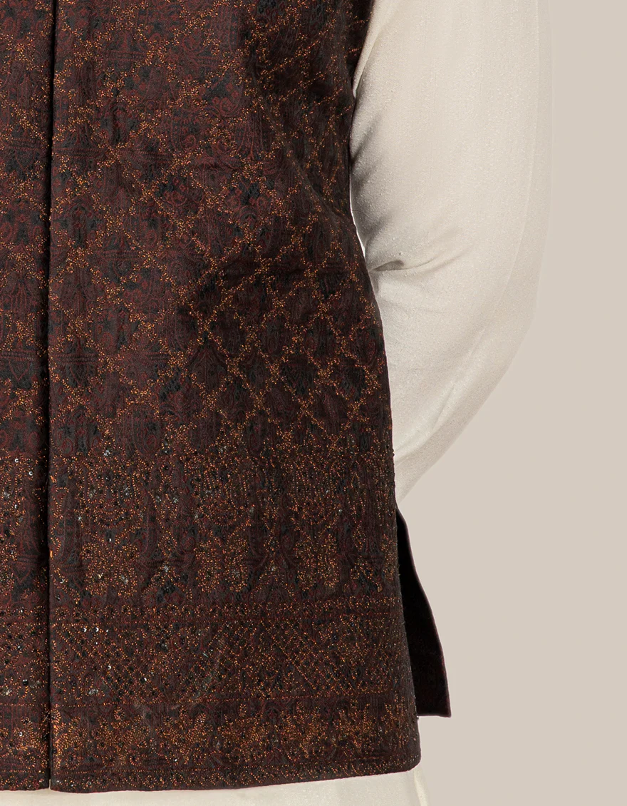 MAROON JAMAWAR WAISTCOAT | JJVC-US-27400/S21/JJ7493-FL - Image 4