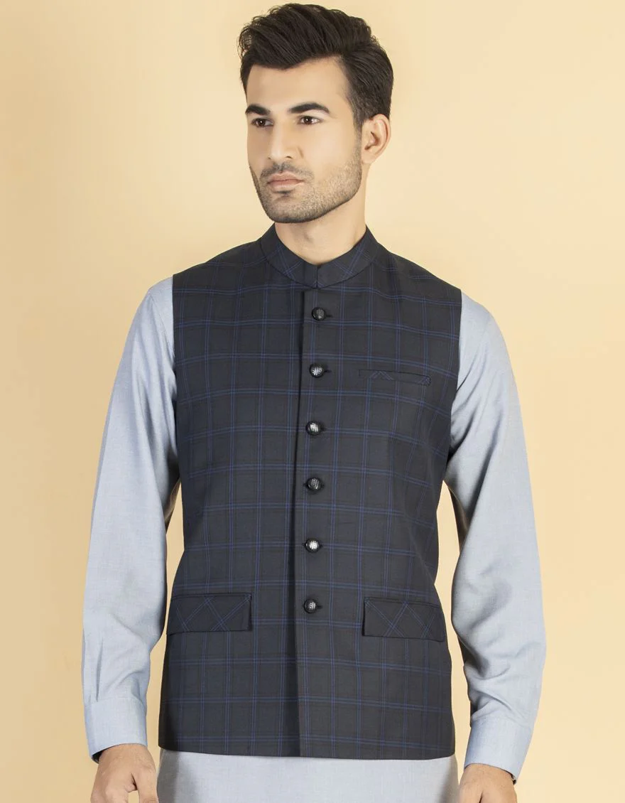 MID NIGHT BLUE WAISTCOAT | JJVC-US-27409/S21/JJ7434-FL - Image 3